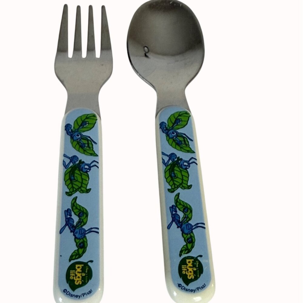 Disney Pixar A Bugs Life Childrens Fork Spoon Set Stainless Steel Toddler Utensi